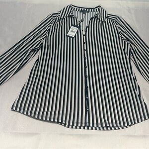 NWT Adrianna Papell Black and White Striped Blouse